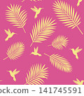 Exotic hummingbird and palm leaves seamless pattern 141745591