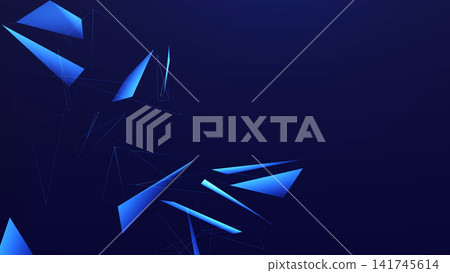 Blue polygonal shapes on deep background with clean copy space, futuristic abstract technology design with sharp accents. Blue polygonal shapes on deep background with clean copy space, futuristic abstract technology design with sharp accents. 141745614