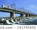 一列 2000 系列列車駛過多摩川，這是一條美麗清澈的溪流，正值盛夏。 141745692