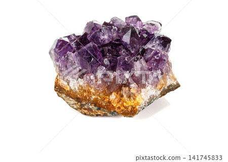 Amethyst Crystal Druse  macro mineral on white background 141745833
