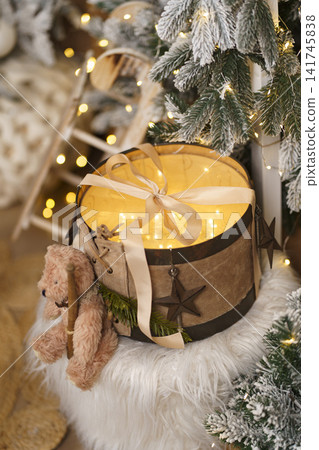 Bright Holiday Interior Design with Illuminated Trees and Toys 141745838