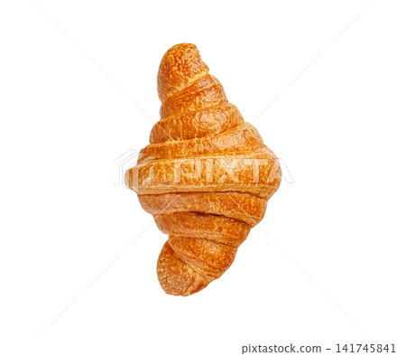 Fresh golden brown croissant isolated on white background. Traditional French buttery pastry bread. Fresh golden brown croissant isolated on white background. Traditional French buttery pastry bread. 141745841