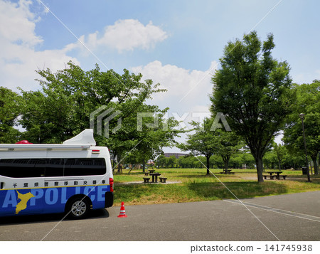 Mobile police station stationed in the park Mobile police station stationed in the park 141745938