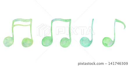 一幅綠色音符的水彩插圖。 一幅綠色音符的水彩插圖。 141746309