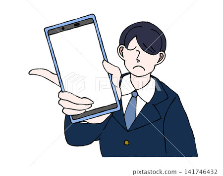 身穿制服的男學生,展示智慧型手機螢幕,顯示社交媒體訊息,神情沮喪,插圖。 身穿制服的男學生,展示智慧型手機螢幕,顯示社交媒體訊息,神情沮喪,插圖。 141746432