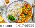 Chickpea curry with white rice on a plate 141746535
