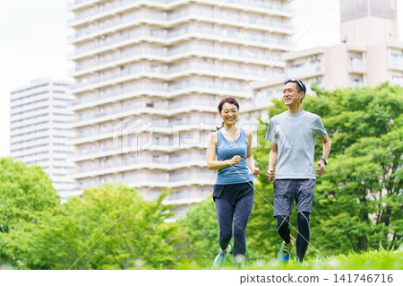 Middle-aged couple jogging 141746716