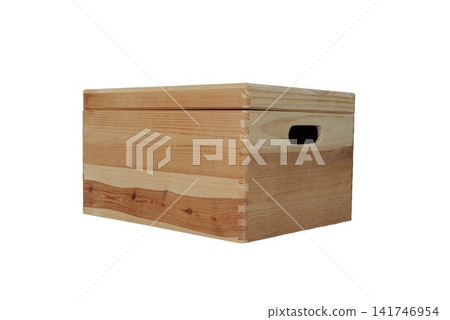 Natural wooden box with lid and side handle isolated on transparent background Natural wooden box with lid and side handle isolated on transparent background 141746954