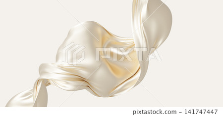 Luxury pearl color fabric flowing isolated on cream background with copy space 3D render Luxury pearl color fabric flowing isolated on cream background with copy space 3D render 141747447