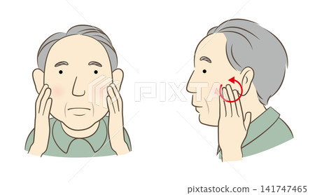 Illustration of a senior man performing a salivary gland massage. Illustration of a senior man performing a salivary gland massage. 141747465