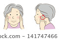 Illustration of a senior woman performing salivary gland massage. 141747466