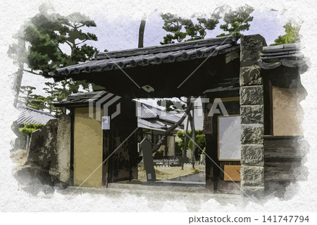 Watercolor style painting: Entrance to Shinkei-en Garden in the Kurashiki Bikan Historical Quarter, Kurashiki City, Okayama Prefecture Watercolor style painting: Entrance to Shinkei-en Garden in the Kurashiki Bikan Historical Quarter, Kurashiki City, Okayama Prefecture 141747794