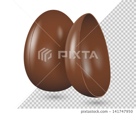 Tasty chocolate egg mockup vector template Isolated on transparent background. Milk Chocolate Icon. Whole, half egg. Sweet for Easter, packaging design, food themes 141747950