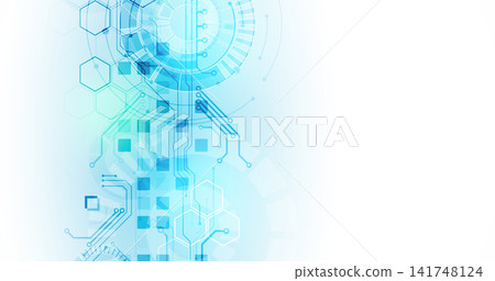 Abstract futuristic technology background with circuit board elements and hexagons. Vector 141748124