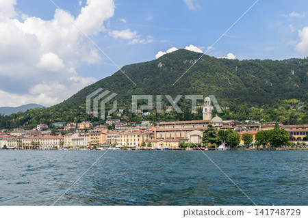 Salo waterfront and cathedral seen across Lake Garda in northern Italy Salo waterfront and cathedral seen across Lake Garda in northern Italy 141748729