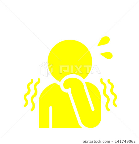 一個因緊張和焦慮而出汗顫抖的人的象形圖(黃色)。 一個因緊張和焦慮而出汗顫抖的人的象形圖(黃色)。 141749062