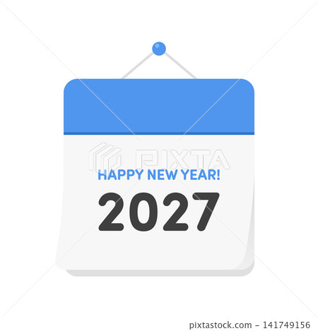 A blue calendar icon for 2027 with the greeting "HAPPY NEW YEAR!" - New Year's cards and New Year's materials A blue calendar icon for 2027 with the greeting "HAPPY NEW YEAR!" - New Year's cards and New Year's materials 141749156