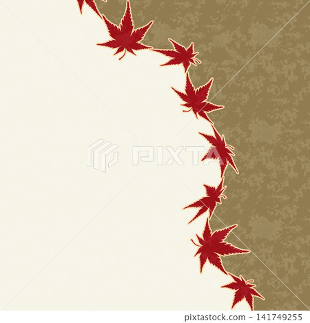 Autumn foliage background frame material: Autumn maple leaves flowing from the upper right, with a Japanese paper-like texture and copy space. Autumn foliage background frame material: Autumn maple leaves flowing from the upper right, with a Japanese paper-like texture and copy space. 141749255