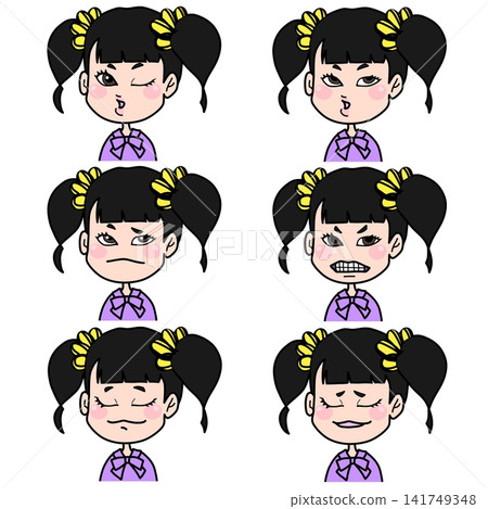 一套六款可愛女孩的角色表情:眨眼、思考、厭惡、裝傻、如釋重負、得意等等。 一套六款可愛女孩的角色表情:眨眼、思考、厭惡、裝傻、如釋重負、得意等等。 141749348