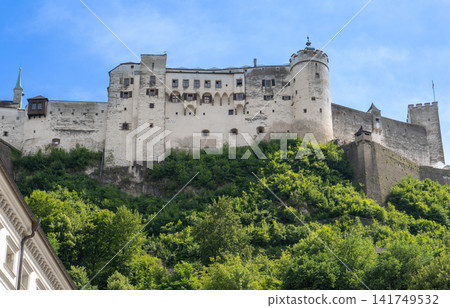 Hohensalzburg Fortress on Hill with Kapitelplatz Buildings View in Salzburg Austria Hohensalzburg Fortress on Hill with Kapitelplatz Buildings View in Salzburg Austria 141749532