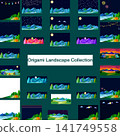 Origami-style landscape illustration collection background material set 141749558