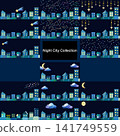 Origami-style night view and cityscape collection background material set 141749559