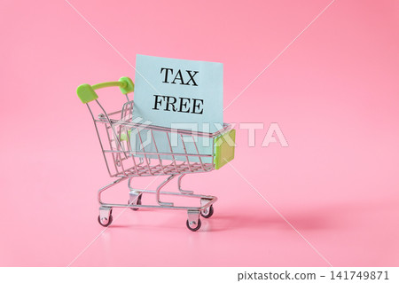 Tax free on paper note in shopping cart. Tax free on paper note in shopping cart. 141749871