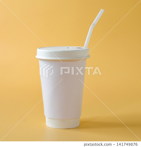 Minimalist Blank Paper Coffee Cup for Takeaway on color background. 141749876