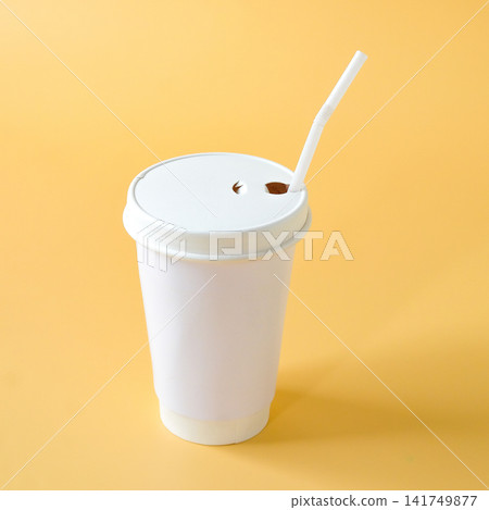 Minimalist Blank Paper Coffee Cup for Takeaway on color background. Minimalist Blank Paper Coffee Cup for Takeaway on color background. 141749877