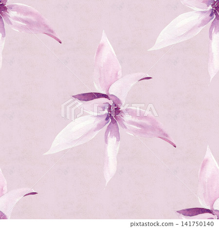 Watercolor Seamless Pattern With Magnolia On Lilac Background 141750140