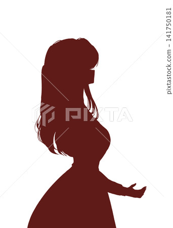 A woman extending one hand; side view, silhouette. A woman extending one hand; side view, silhouette. 141750181