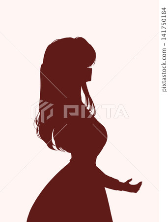 一位女性伸出一隻手;側視圖,輪廓。 一位女性伸出一隻手;側視圖,輪廓。 141750184