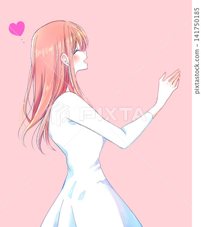 一位微笑的女子伸出手；浪漫；側面視角。 141750185