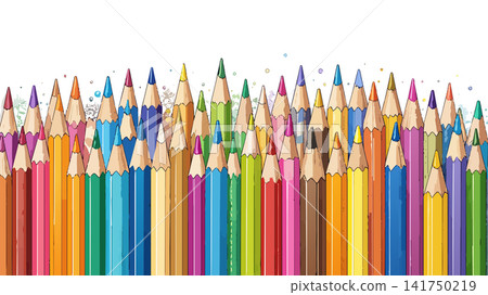 Row of colorful pencils creating a vibrant education border Row of colorful pencils creating a vibrant education border 141750219