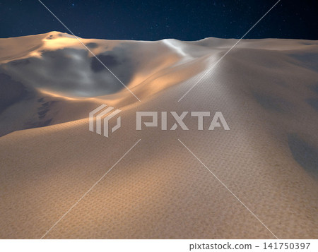 A fantastical night view of sand dunes illuminated by a starry sky (3DCG rendering) 141750397
