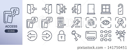Access vector icon set. It includes door, login, logout, entrance, and more icons. Access vector icon set. It includes door, login, logout, entrance, and more icons. 141750451