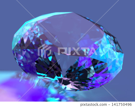 Close-up 3DCG rendering of a sparkling blue diamond Close-up 3DCG rendering of a sparkling blue diamond 141750496