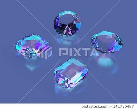 Close-up 3DCG rendering of a sparkling blue diamond Close-up 3DCG rendering of a sparkling blue diamond 141750497