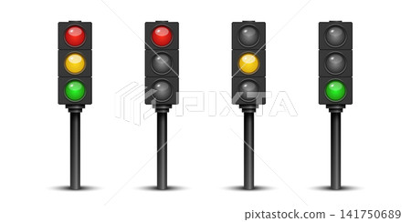 Vector 3d Traffic Light Set With Red Yellow Green Signals. Street Intersection Control Icons. Realistic 3d Stoplight Isolated. Road Safety Transportation Symbol 141750689