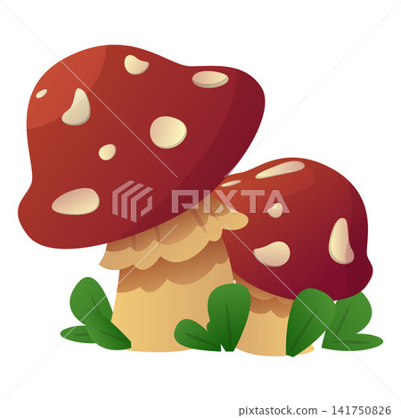 Fly agaric poisonous mushroom vector flat icon, cartoon inedible mushroom toadstool or amanita with red dotted cap Fly agaric poisonous mushroom vector flat icon, cartoon inedible mushroom toadstool or amanita with red dotted cap 141750826