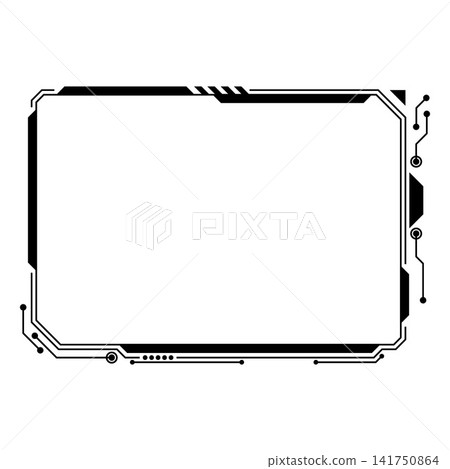 HUD frame black white electronic circuit, vector futuristic digital display screen, Hi tech user interface gaming window HUD frame black white electronic circuit, vector futuristic digital display screen, Hi tech user interface gaming window 141750864