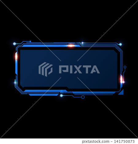 HUD frame electronic circuit blue rectangle with LED sparkles, futuristic digital screen Hi tech interface gaming window HUD frame electronic circuit blue rectangle with LED sparkles, futuristic digital screen Hi tech interface gaming window 141750873