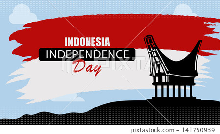 Indonesia Independence Day Greeting with Tongkonan House Vector Illustration Indonesia Independence Day Greeting with Tongkonan House Vector Illustration 141750939