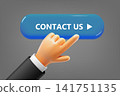 Hand pressing button. Contact us. 3d vector illustration 141751135