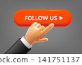 Hand pressing button. Follow us. 3d vector illustration 141751137