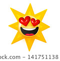 Emoticon hearts and yellow rays. 3d vector illustration 141751138