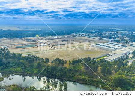 Aerial view of a large industrial construction site in Penrith Aerial view of a large industrial construction site in Penrith 141751193