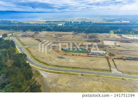 Aerial view of a large industrial construction site in Penrith 141751194