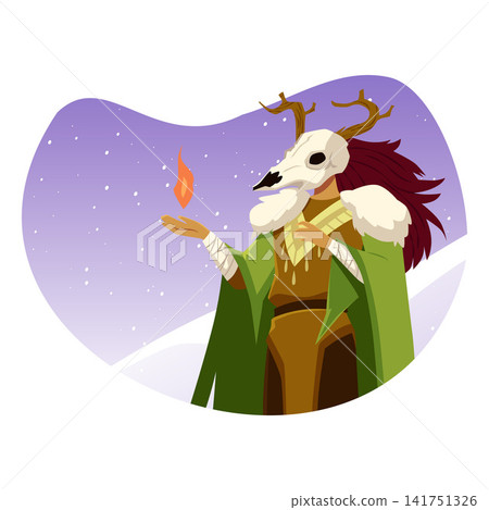 Shaman masked character with antlers and flame vector illustration Shaman masked character with antlers and flame vector illustration 141751326