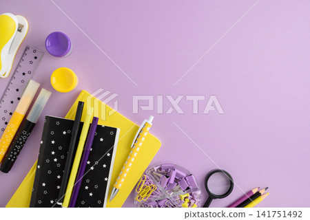School supplies on purple background School supplies on purple background 141751492